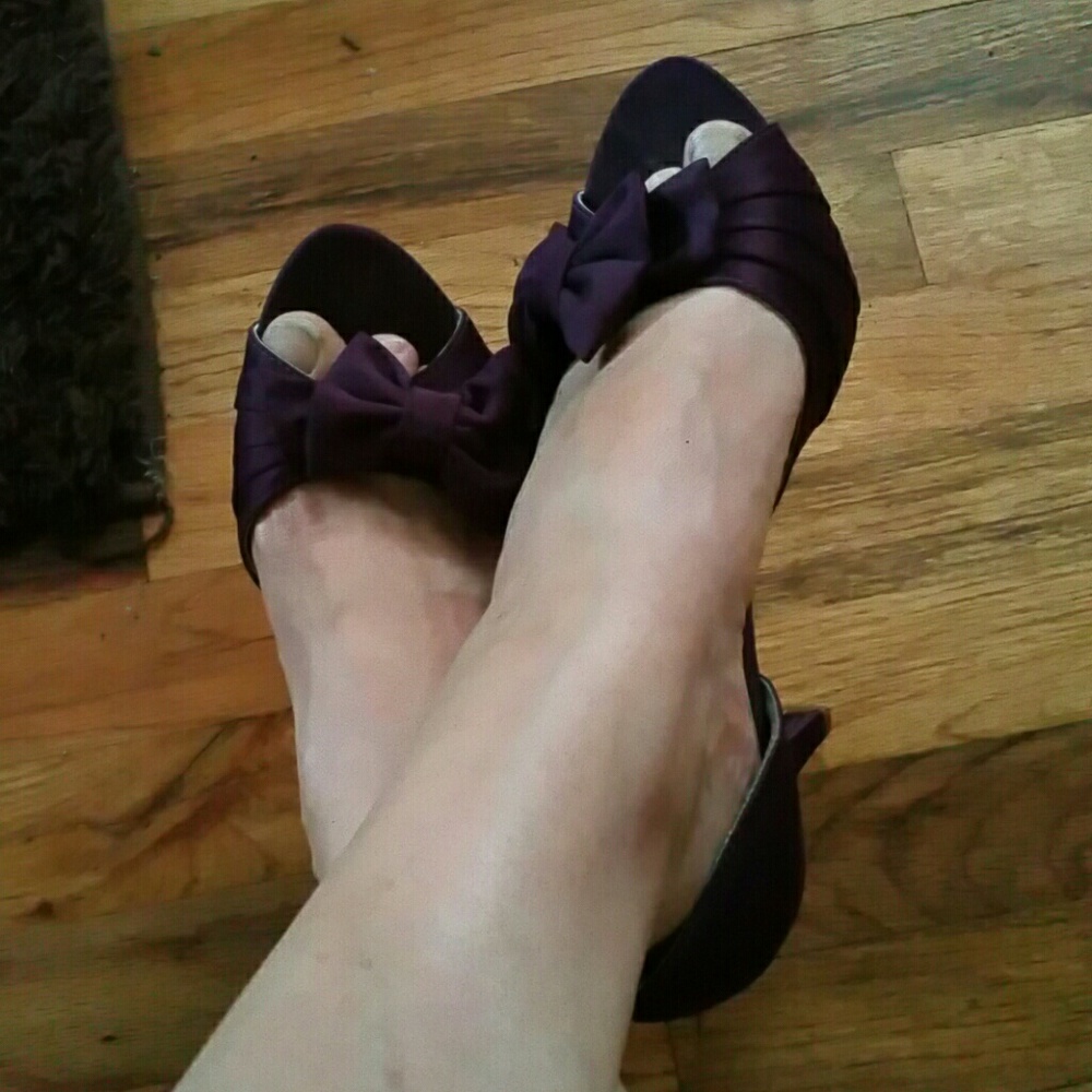 David's Bridal Purple Satin, Open Toed Pumps